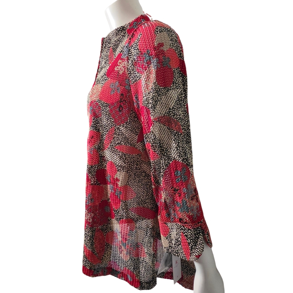 IC By Connie K Collection Jacket Red Floral Knitted Jacquard Kimono sz S - Picture 3 of 14